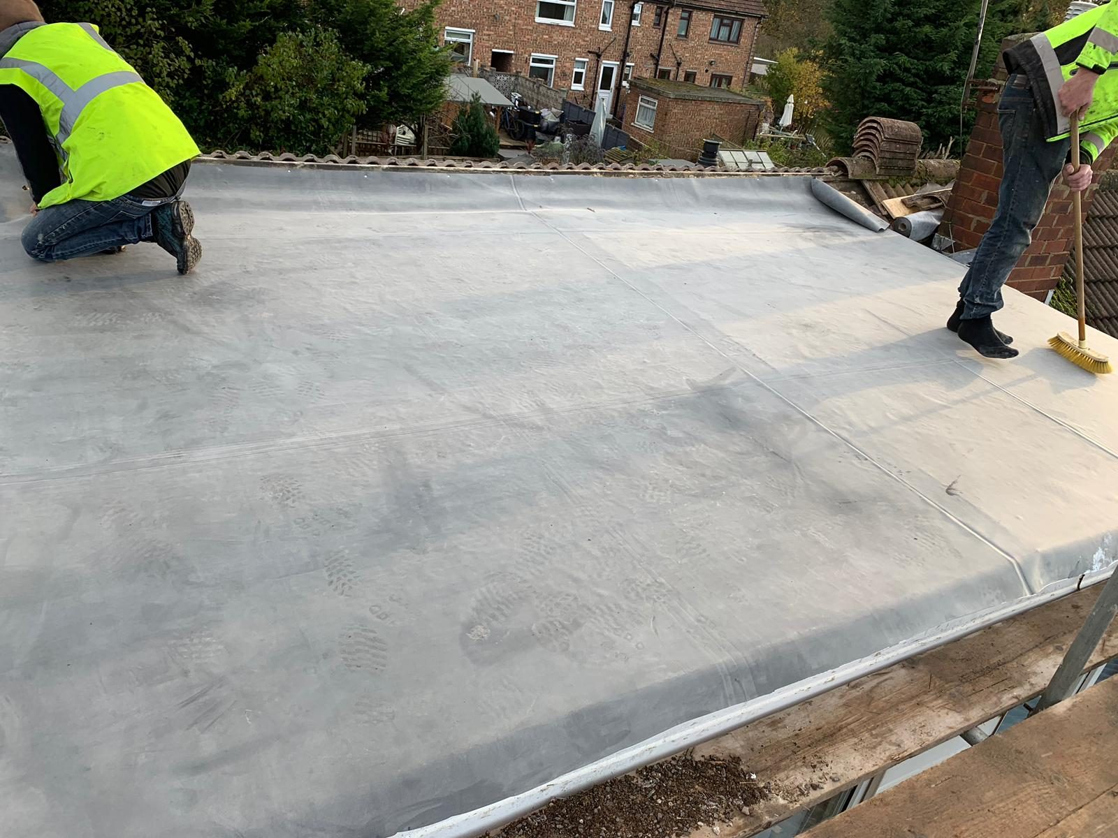 A finished felt flat roof on a garage